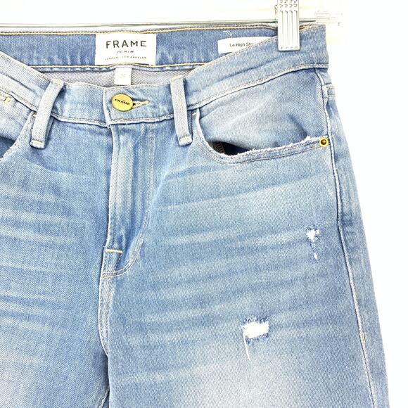 Frame Jeans Women's Size 24 Denim Le High Straight Cropped Rounded Raw Hem Blue - Picture 3 of 7